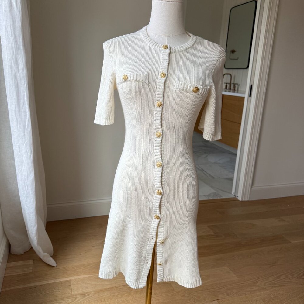 H&M Rib Knit Cream Dress Gold Button Old Money Style - XS - Picture 6 of 8